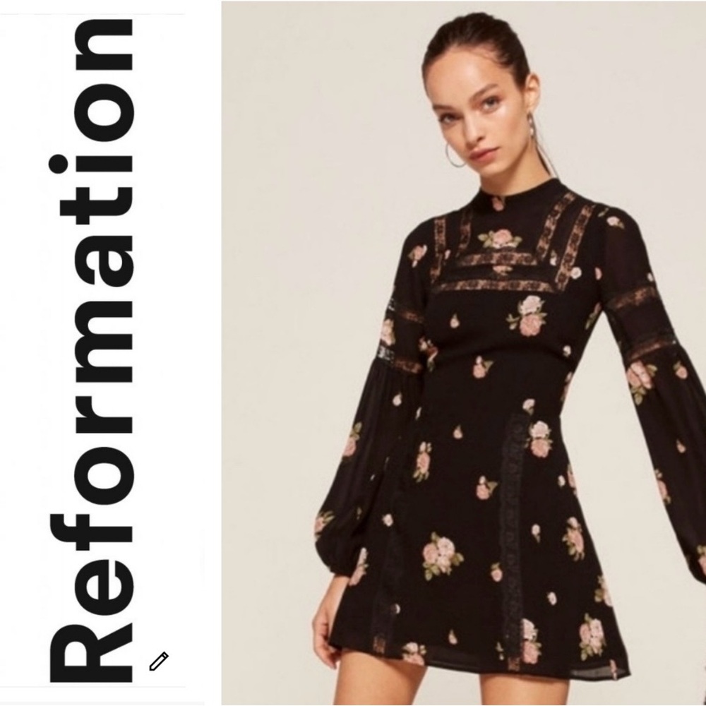 Reformation Black Floral Mini Dress